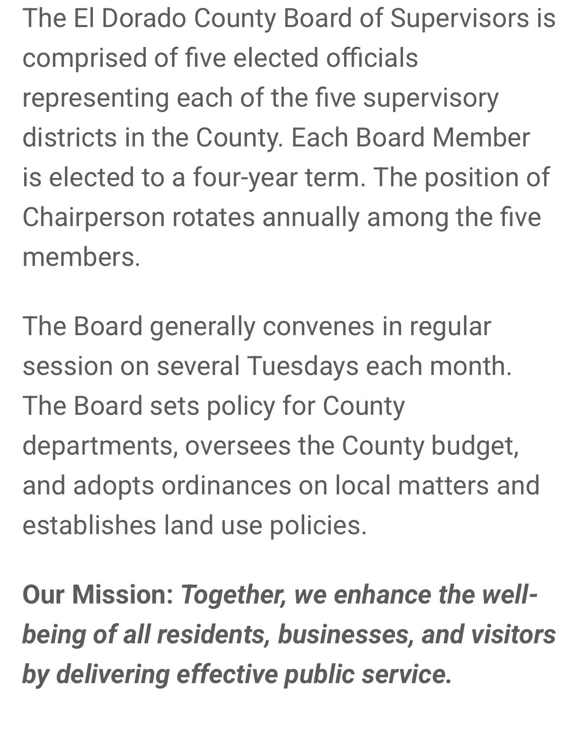Board of Supervisors Mission Statement