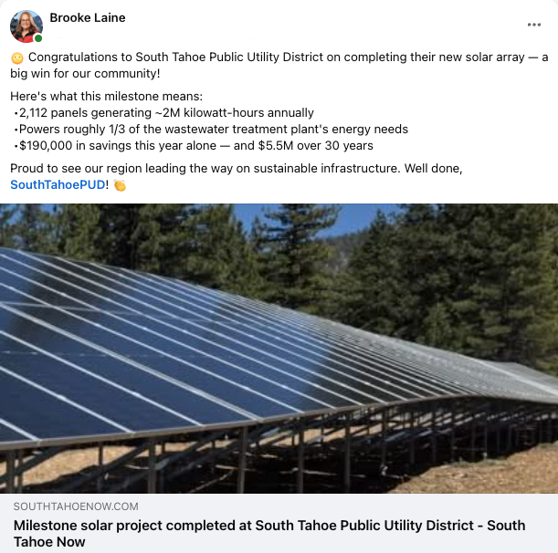 Solar Project completed at South Tahoe Public Utility District